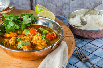 Keralan style prawn, tomato and coconut curry with rice