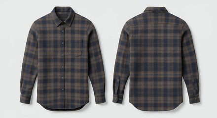 Men s Plaid Long Sleeve Shirt Mockup  Front and Back View