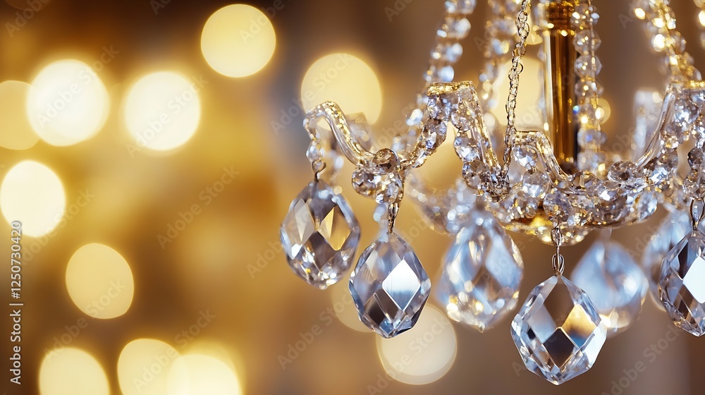 Poster elegant closeup of a crystal chandelier with sparkling lights and glamorous design : generative ai