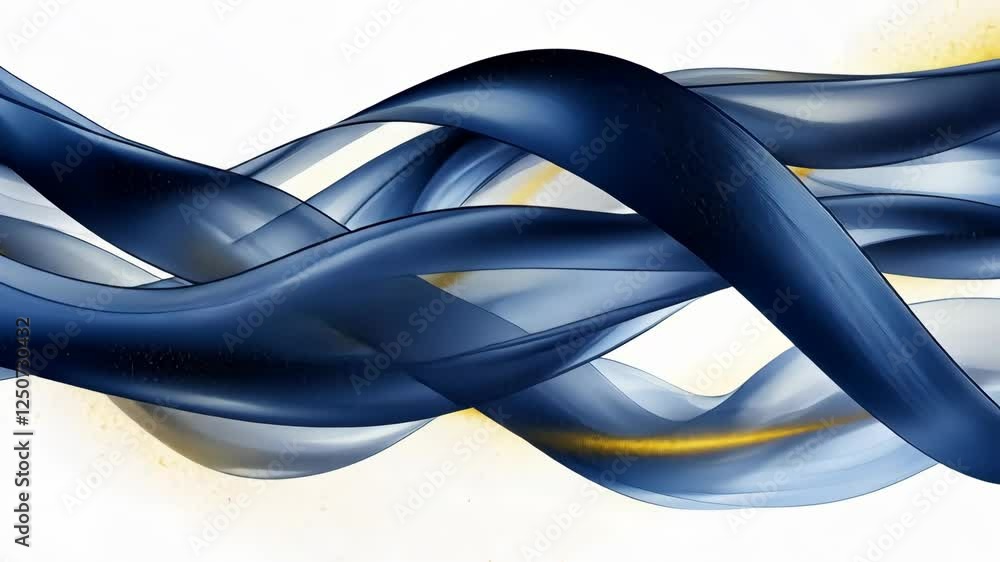 Poster fluid blue ribbons intertwine dynamically against a light background, creating a sense of movement a