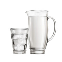 Jug and glass with water isolated on transparent background