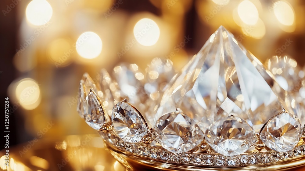 Poster stunning collection of sparkling diamonds arranged elegantly on a golden dish with soft lighting : g