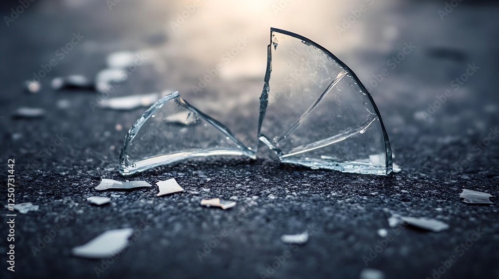 Fototapete Shattered Glass Reflecting Light on a Dark Surface Creating an Artistic Texture and Composition : Generative AI