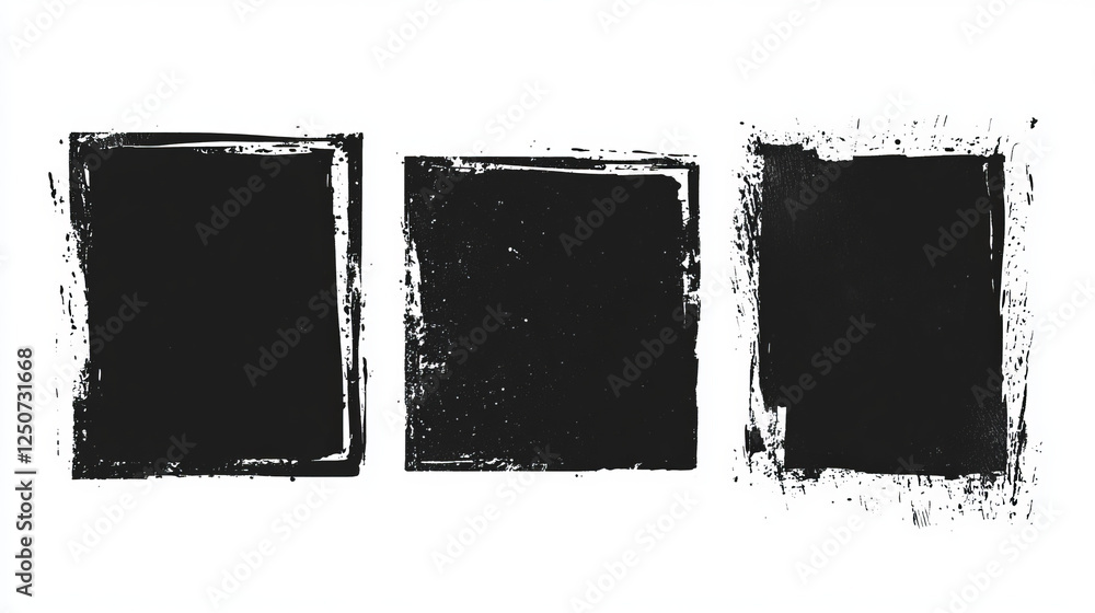 Poster grunge frames vector set, black square shape borders with scratched rough edges. grungy old texture,