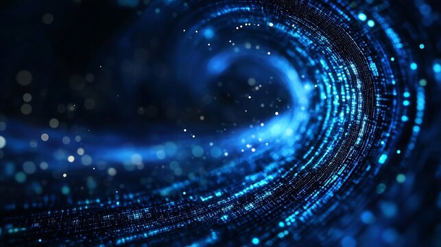 Dynamic abstract blue wave with glowing particles and digital data stream : Generative AI