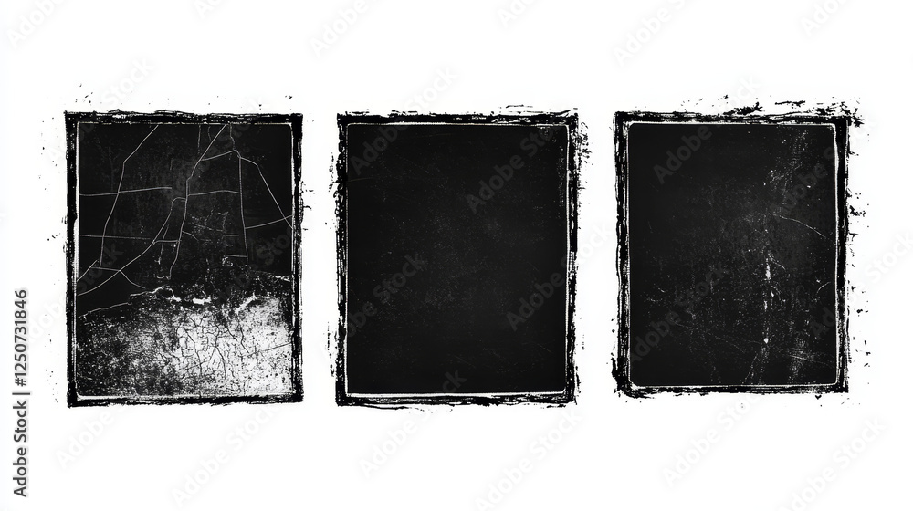 Aufkleber grunge frames vector set, black square shape borders with scratched rough edges. grungy old texture,