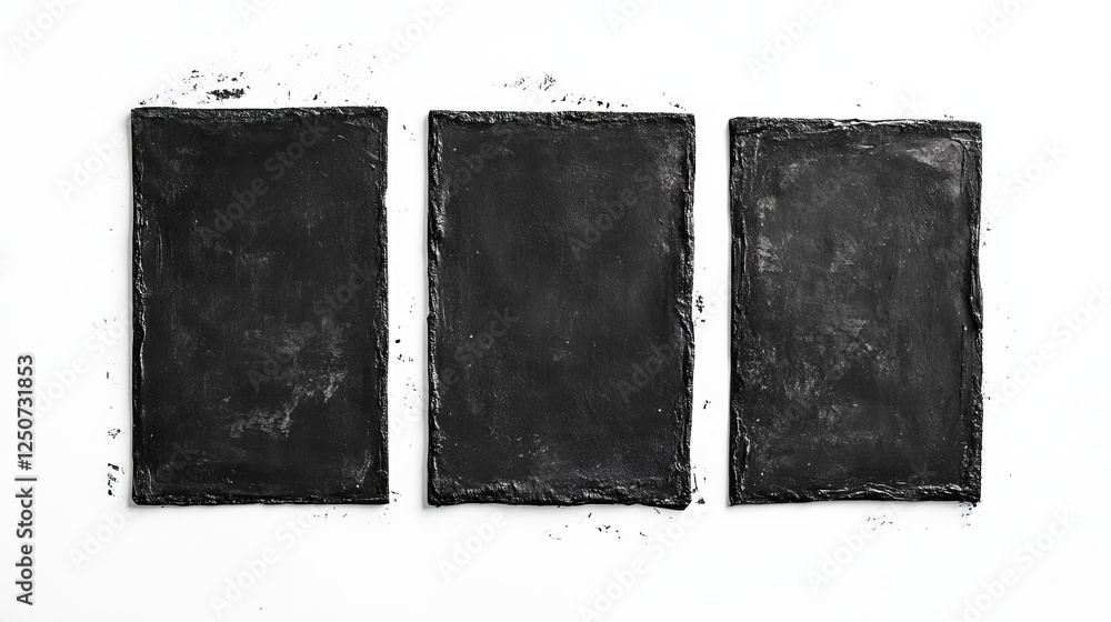 Poster grunge frames vector set, black square shape borders with scratched rough edges. grungy old texture,