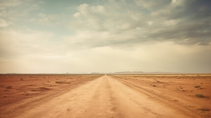 Naklejka premium Desert Road to Horizon, Dramatic Sky - Moody/Atmospheric Landscapes