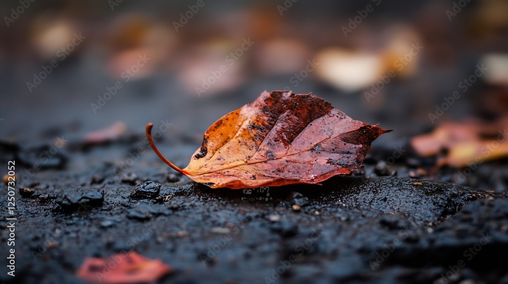 Poster wet autumn leaf on a dark surface with beautiful colors showcasing fall season : generative ai
