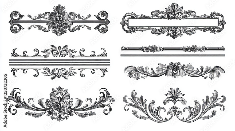 Poster borders and dividers decorative vignette elements set isolated on white for design