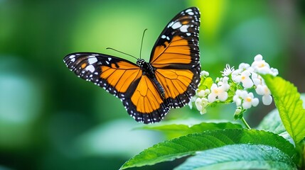 Fototapeta premium Vibrant butterfly perched delicately on a flower showcasing nature's beauty and colors : Generative AI