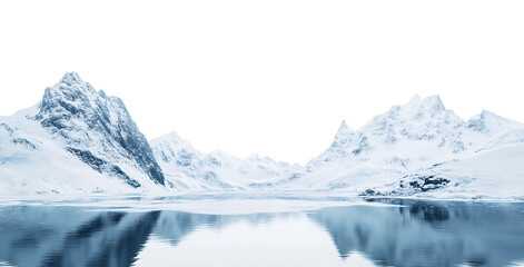 Fototapeta premium Snowy mountains reflected in a calm lake.