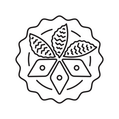 Shekerbura and Baklava Tray Line Icon Vector – Traditional Nowruz Pastries from Azerbaijan, Iran, and Central Asia with Nut Filling and Ornate Patterns