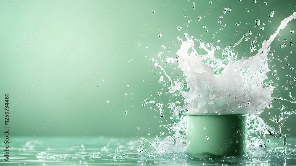 Poster splashing mint green water droplets in dynamic motion creating a refreshing and visually captivating