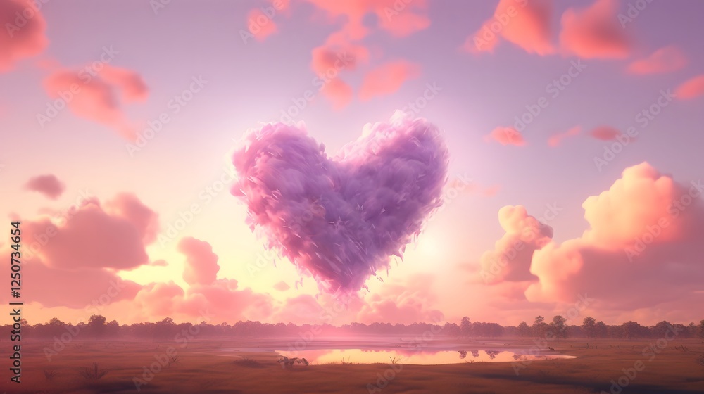 Poster enchanting heart shaped cloud formation floating in a serene dreamy pink sky creating a surreal and 