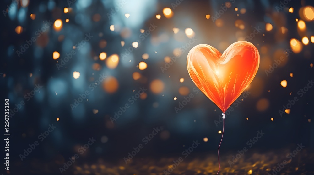 Poster a heart shaped balloon gently floating in a softly lit dreamy and ethereal background creating a rom