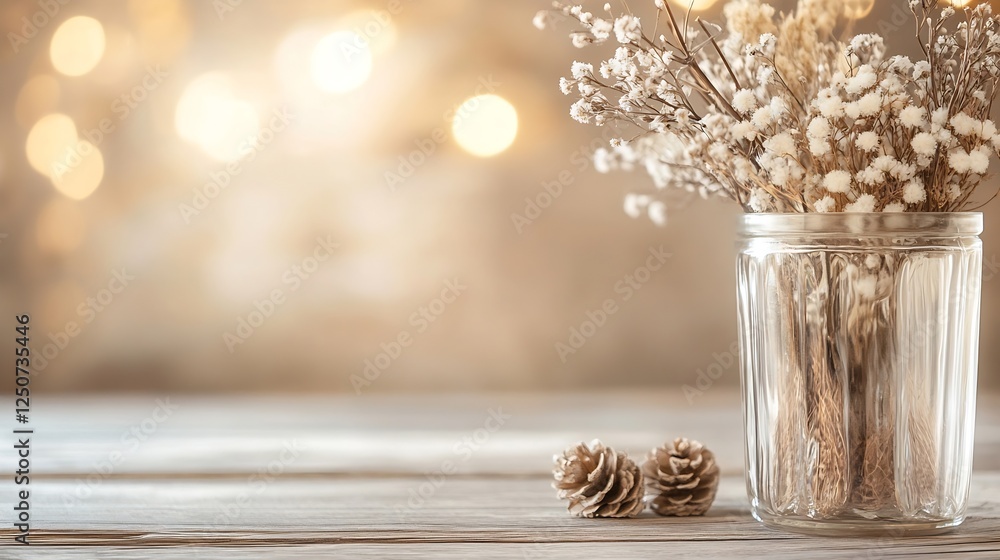 Aufkleber beautiful dried flower arrangement in a glass jar with soft bokeh background creating a calming atmo