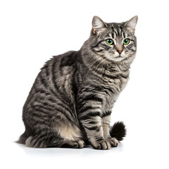 Obraz premium Gray Tabby Cat Sitting Isolated on White Background