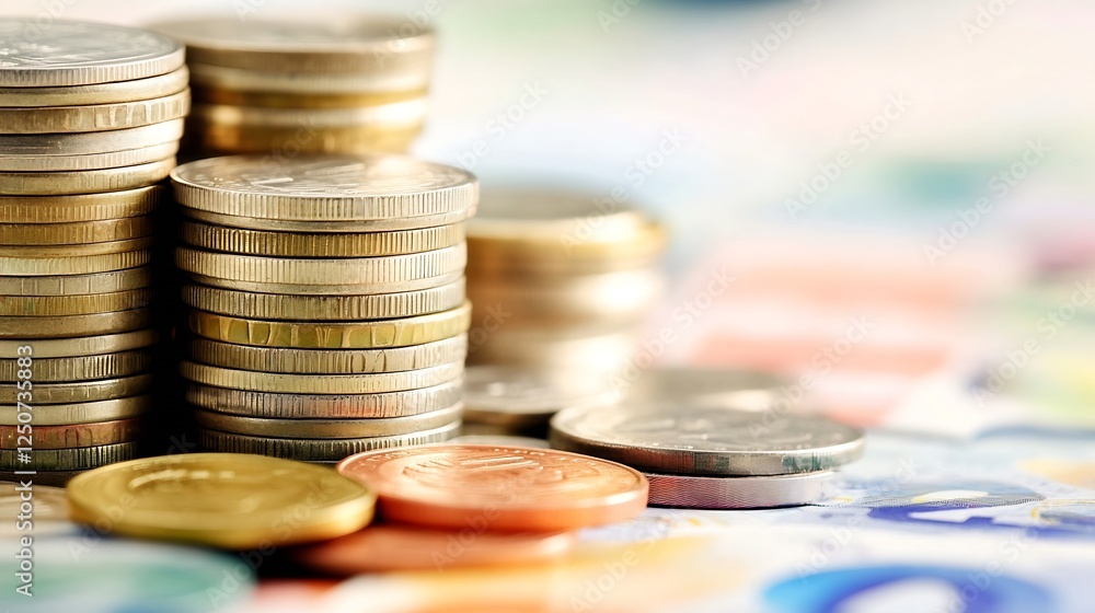 Aufkleber stack of coins on a colorful background symbolizing finance and investment : generative ai