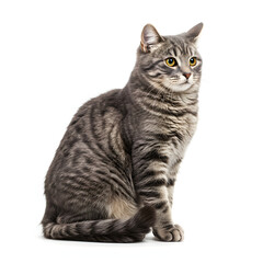 Fototapeta premium Gray Tabby Cat Sitting Isolated on White Background