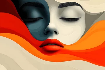 Fotobehang Abstracte kunst Artistic representation of a woman's face with flowing colors and abstract shapes in a creative composition  © kvitkova
