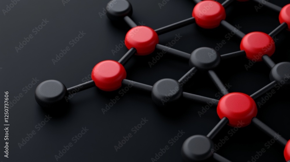 Poster connected network: an abstract illustration of a complex, interconnected network, with vibrant red a