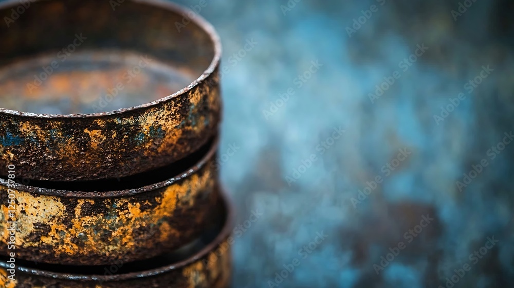 Aufkleber Rusty metal containers stacked together against a textured blue background creating an artistic composition : Generative AI