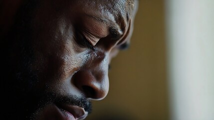 Obraz premium Closeup portrait of a man expressing deep emotional pain and reflection captured in soft natural light : Generative AI