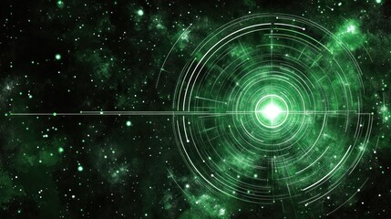 Obraz premium Green cosmic portal with glowing center in nebula.