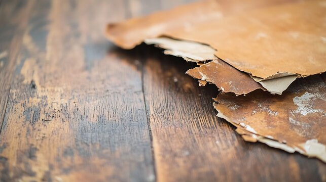 Weathered Antiquated Leather Flaking on Wooden Surface Displaying Historical Charm : Generative AI