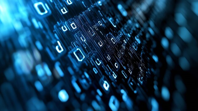 Abstract futuristic technology background featuring digital binary code flowing in blue colors : Generative AI
