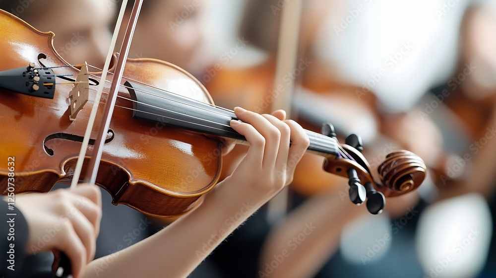 Aufkleber close up of a violin being played by a musician in a classical orchestra setting : generative ai