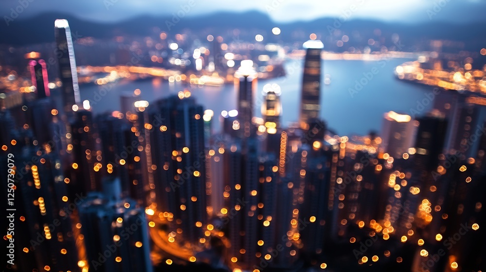 Poster vibrant cityscape at night with blurred lights from skyscrapers and a beautiful view : generative ai