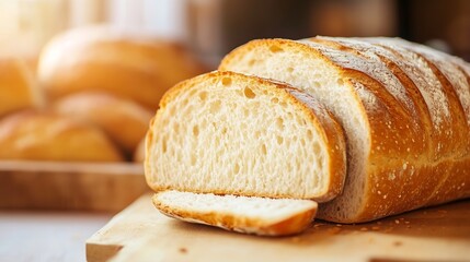 Freshly baked loaf of bread sliced showcasing its fluffy interior and crusty exterior : Generative AI