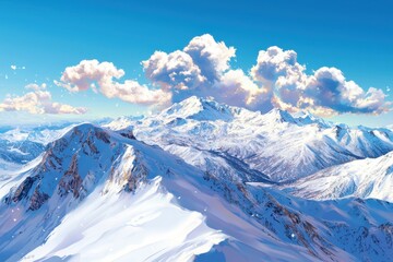 Obraz premium Majestic snow-covered mountains alpine region landscape photography bright sky panorama view nature's serenity