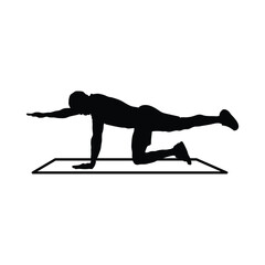 Obraz premium Bird Dog Exercise Silhouette Workout Training Men Vector Illustration.