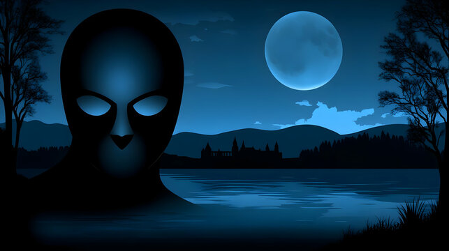 Alien Night Lake Landscape Mystery Poster