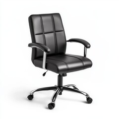 Fototapeta premium This modern black office chair features a sleek design and comfortable seating, suitable for a professional workspace