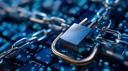 Close up of a secured padlock over a computer keyboard symbolizing data protection and cybersecurity : Generative AI