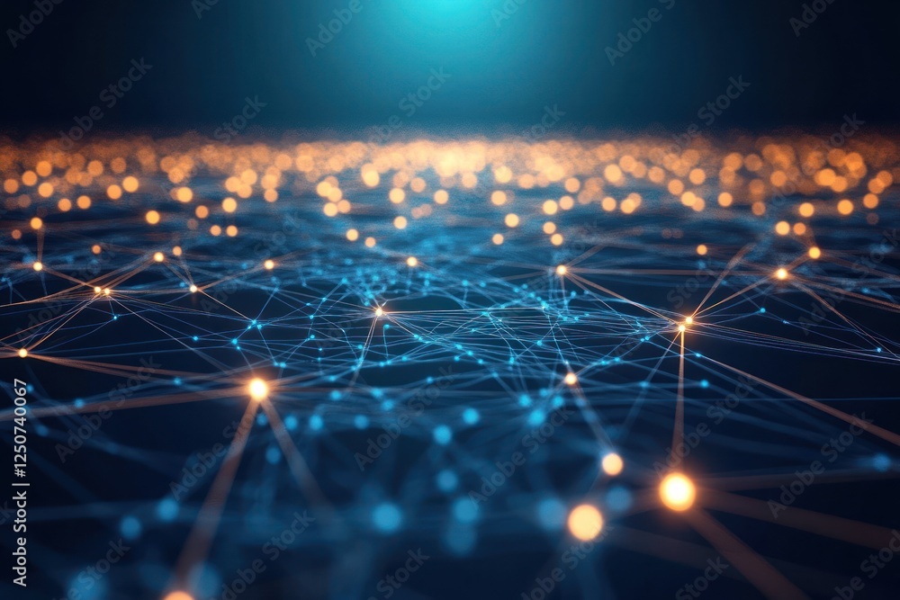 Poster abstract representation of interconnected nodes and lights