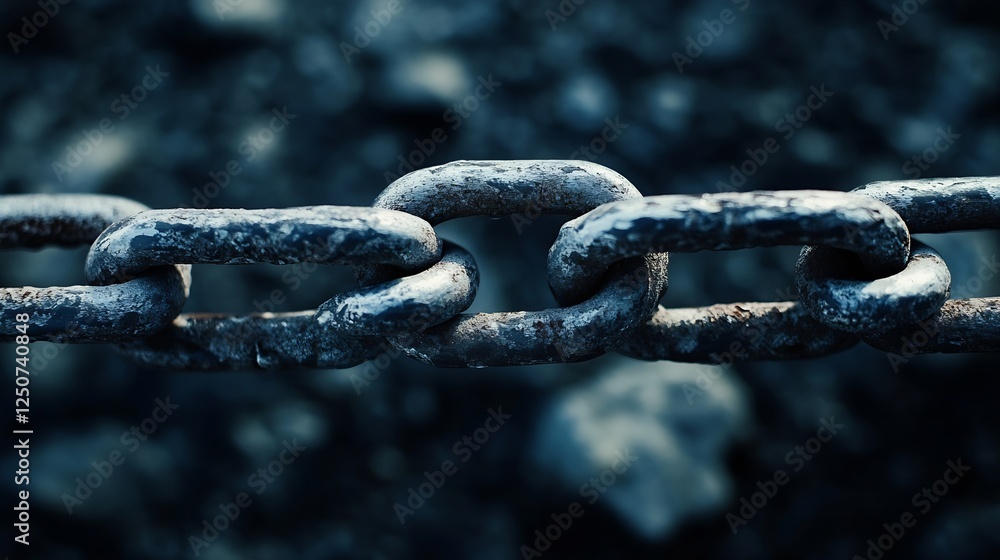 Poster Close Up on Rusty Chain Links on Dark Background : Generative AI