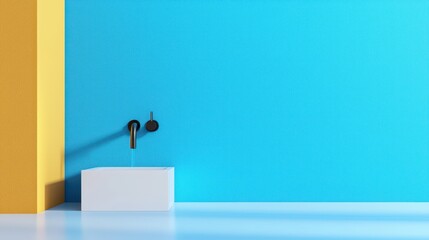 Interior design inspiration modern faucet display bright blue wall minimalist style contemporary home aesthetic focus