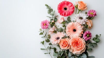 Minimalist floral bouquet with soft tones, against white background