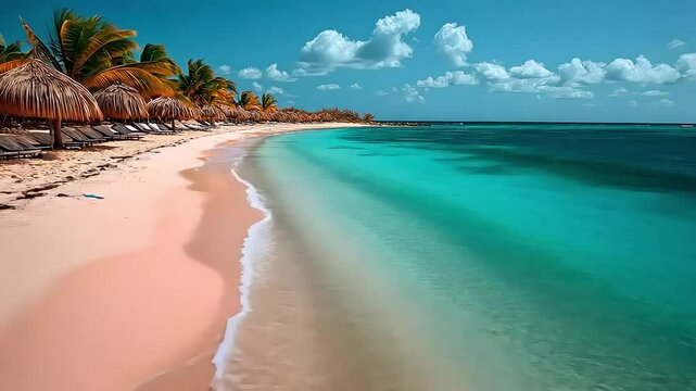 Tropical paradise: serene beach views with crystal clear waters and palm-lined shores