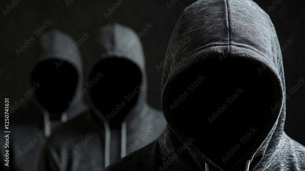 Poster mysterious figures in hooded sweatshirts with dark backgrounds creating an eerie atmosphere : genera