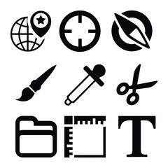 Fototapeta premium Creative and Technical Icons Set with Paintbrush, Planet, and Microphone