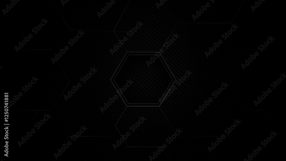 Poster an abstract background in black, characterized by a hexagonal carbon texture
