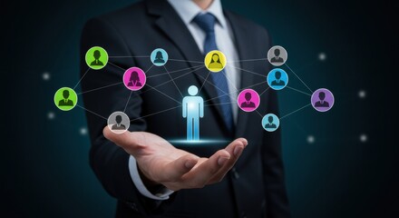 Fototapeta premium Hand drawn illustration of a digital entrepreneur showing network to everyone