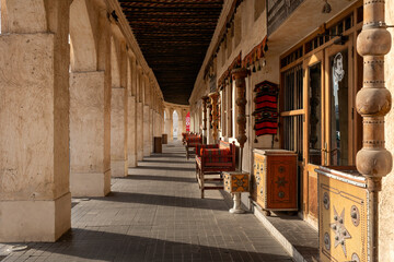 Doha, Qatar - January 31, 2025: Historic building housing Falcon Souq in Doha, Qatar.