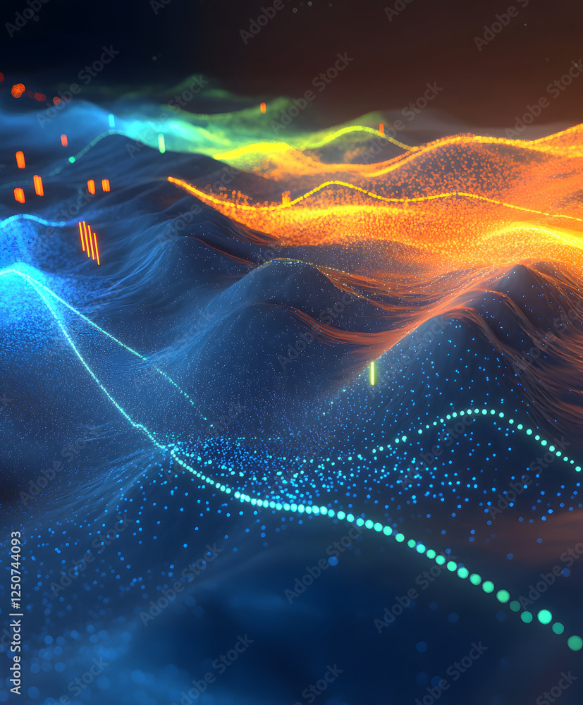 Poster Dynamic interface waves and signal patterns digital art abstract vibrant 3d viewpoint